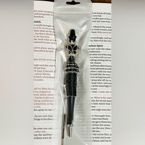 NEW Elegant Black Beaded Pen With Butterfly